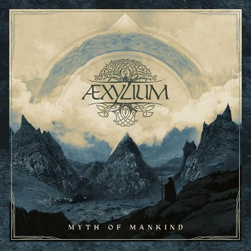 CD cover art: mountains, a lone figure, and ornate band logo “Aexylium”.