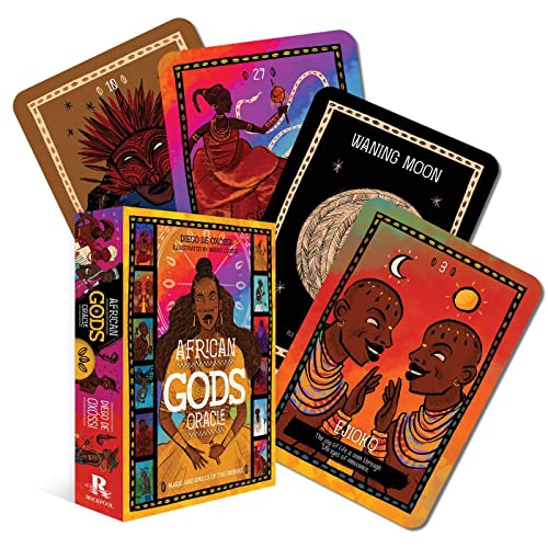 Oracle card deck with colorful illustrations of African deities and symbolism.