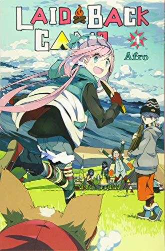 Anime characters camping in a field with mountains under a blue sky.