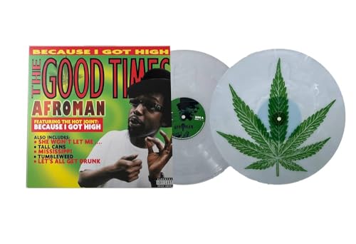 Afroman’s “Good Times” vinyl record with a marijuana leaf design.