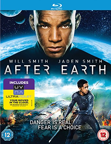 After Earth" Blu-ray cover featuring Will and Jaden Smith, with a crashed spaceship.