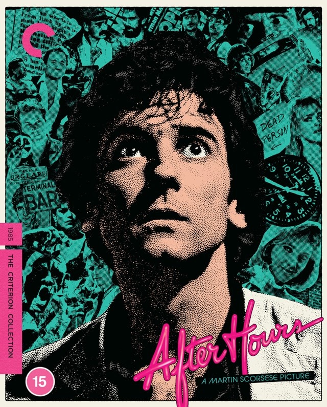 “After Hours” Blu-ray cover featuring a distressed portrait and teal halftone effects.