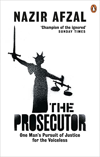 Book cover: "The Prosecutor" by Nazir Afzal, with scales and Statue of Liberty.