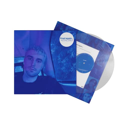 Fred Again vinyl record with blue cover and portrait of a man.