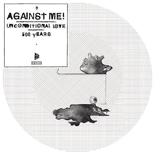 "Vinyl record cover with abstract illustration and 'Against Me!' text in black and white."