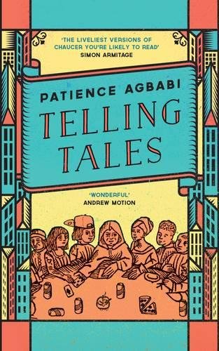Book cover: “Telling Tales” by Patience Agbabi, with illustrated people gathered.