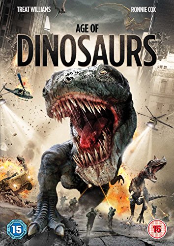 DVD cover for "Age Of Dinosaurs" featuring a roaring T-Rex and soldiers.