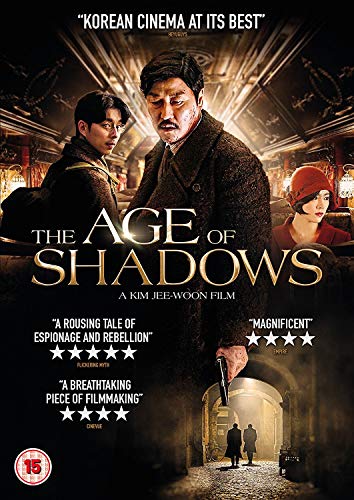 The DVD cover for "The Age of Shadows" featuring three people and a dimly lit corridor.