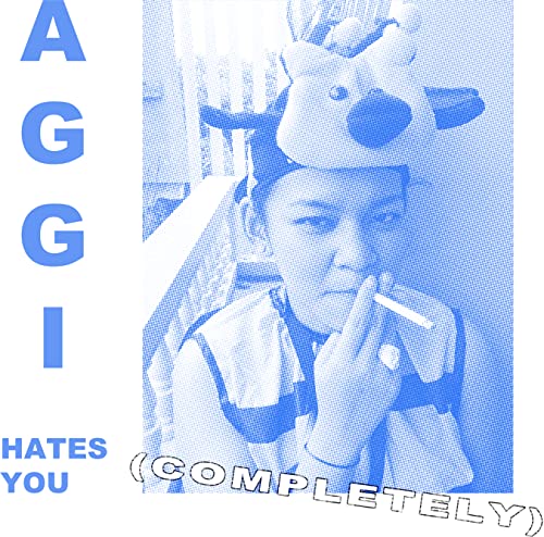 Blue-toned album cover featuring a person holding a cigarette and giving a gesture.