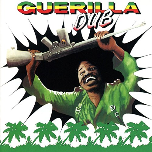 Album cover: man with rifle emerging from tropical foliage.