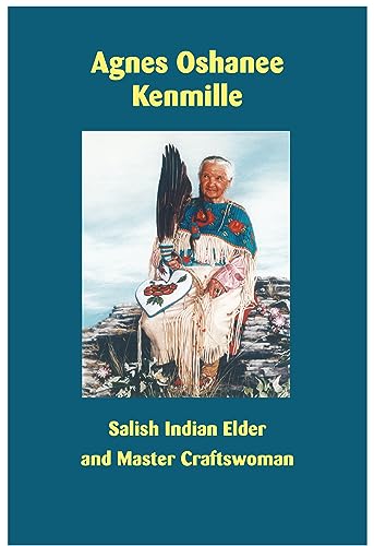 Portrait of Agnes Oshanee Kenmille, a Salish Indian elder, holding crafts.