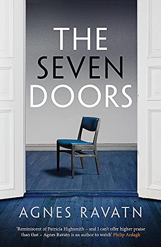 Book cover: "The Seven Doors" by Agnes Ravatn, featuring a blue chair.