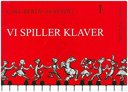 Red book cover with white figures dancing on piano keys.