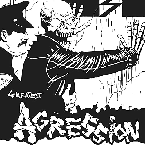 Black and white album cover with skeletal figures and bold lettering.