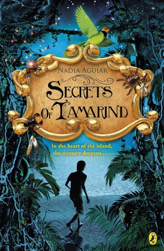 Book cover: “Secrets of Tamarind” with jungle, bird, and silhouetted figure.
