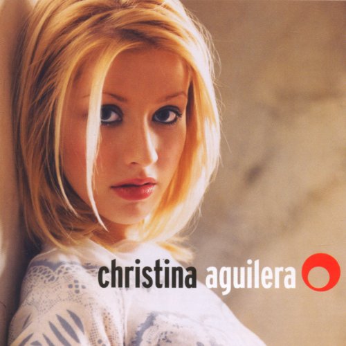 Christina Aguilera album cover with blonde hair and red circle detail.