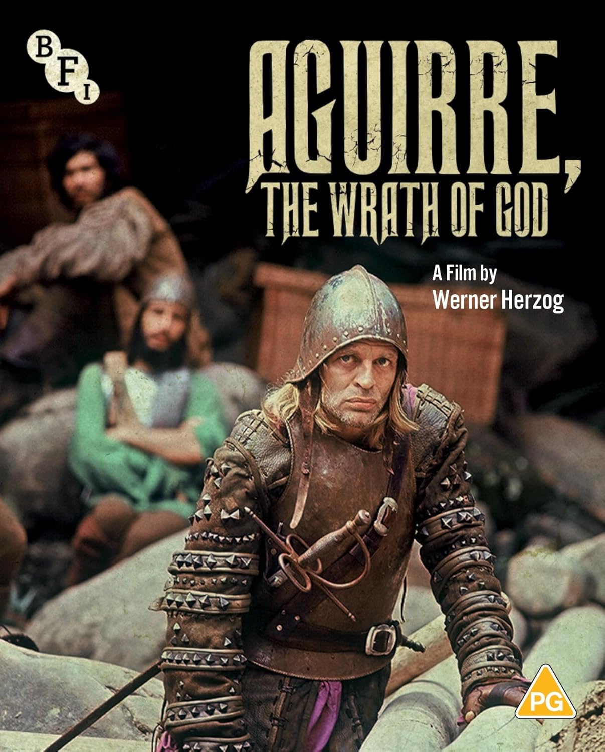 Aguirre, the Wrath of God Blu-ray cover featuring Klaus Kinski as Aguirre.