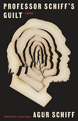 Book cover: “Professor Schiff’s Guilt” with abstract portrait and spiral design.