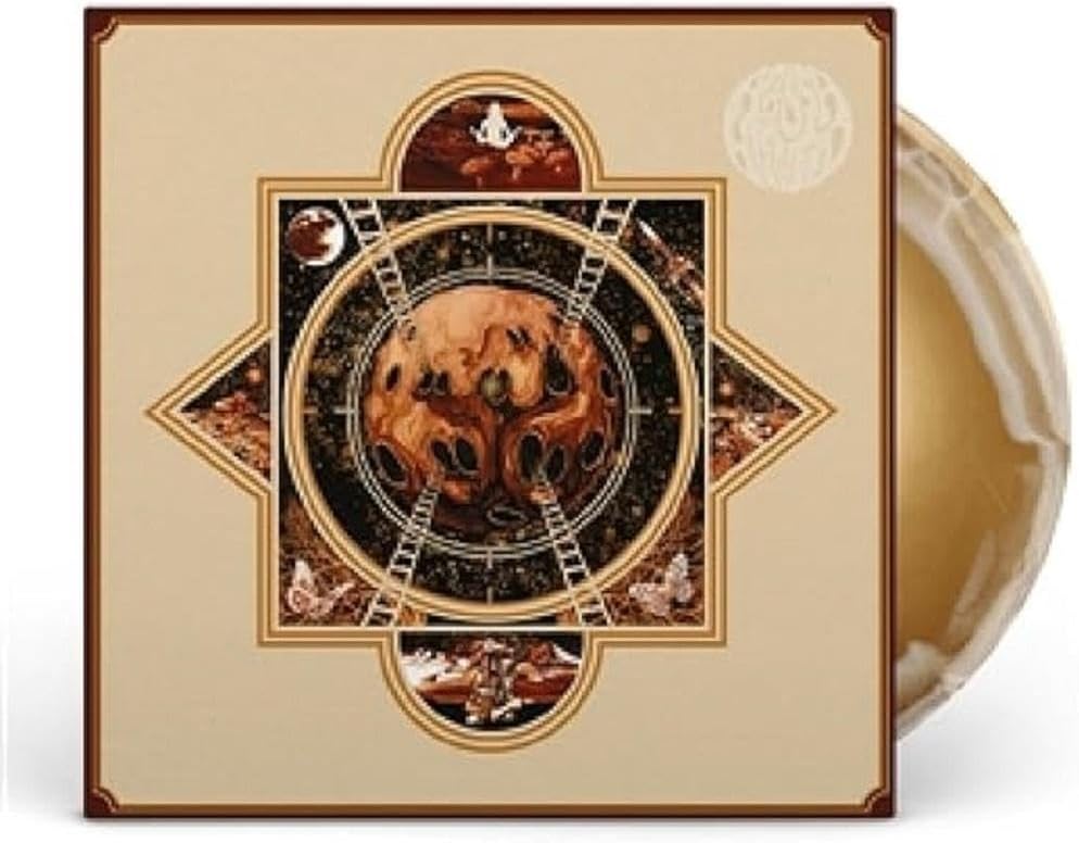 Vinyl record cover with ornate design featuring a central, organic shape.