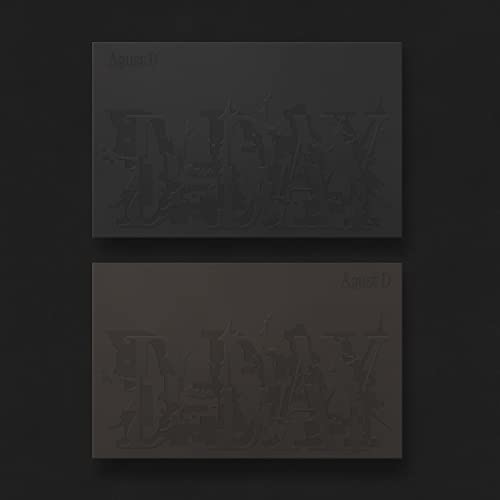 Dark gray CD cover for Agust D’s “D-Day” with embossed text.