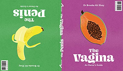 Book cover split green/red, showing banana and papaya, titled “The Penis / The Vagina.”