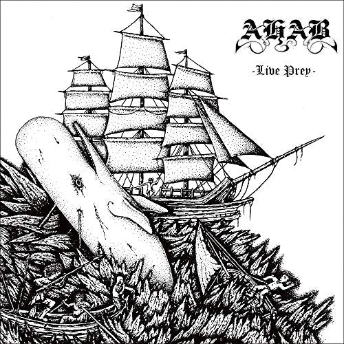 Black and white album cover illustration featuring a ship and a whale.