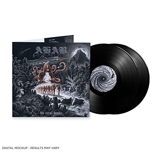 Ahab vinyl record, black disc and cover with octopus illustration.