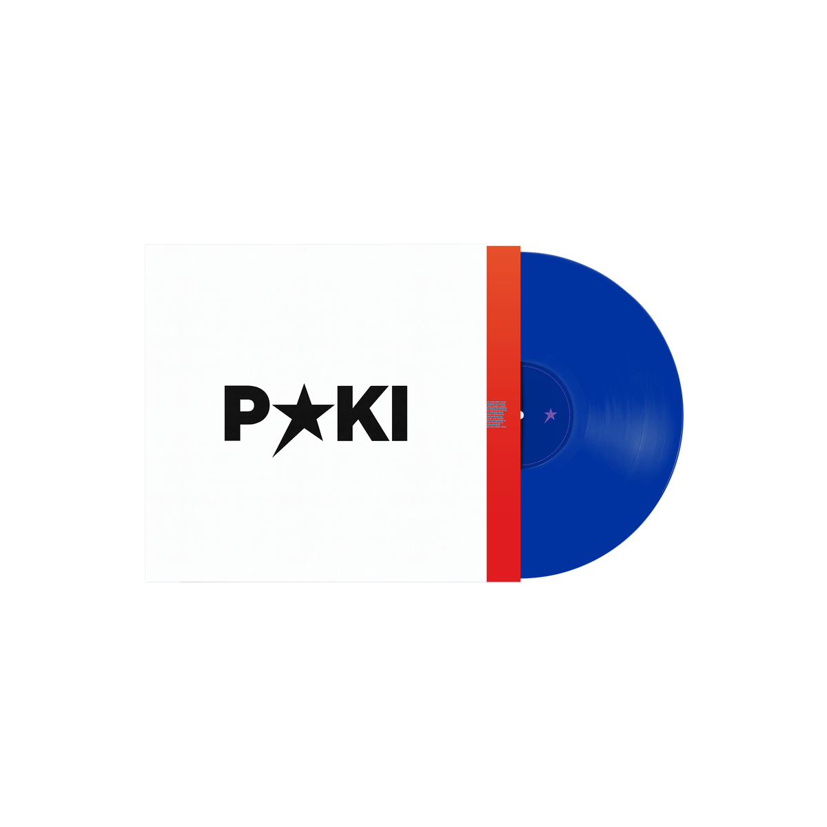 Blue vinyl record with white sleeve displaying black “P★KI” text.