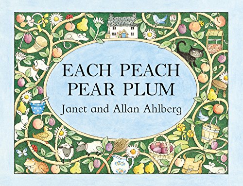 Children’s book cover with fruits, animals, and a cottage in vines.