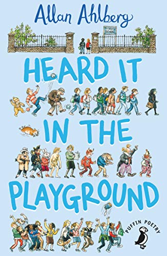 Book cover showing children and diverse characters in a playground with blue background text.