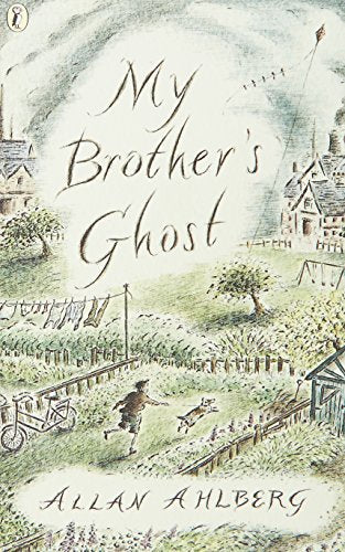 Book cover: watercolor illustration of a boy, dog, and distant town.