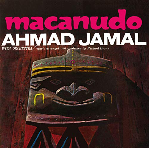 Album cover for Ahmad Jamal’s “Macanudo” featuring abstract African art.