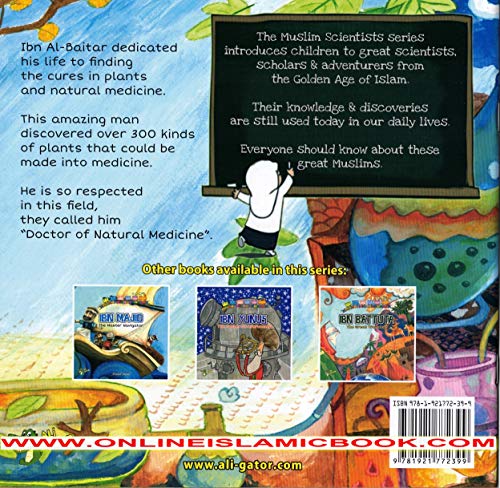 Book cover featuring Ibn Al-Baitar, a Muslim scientist, with illustrated background.