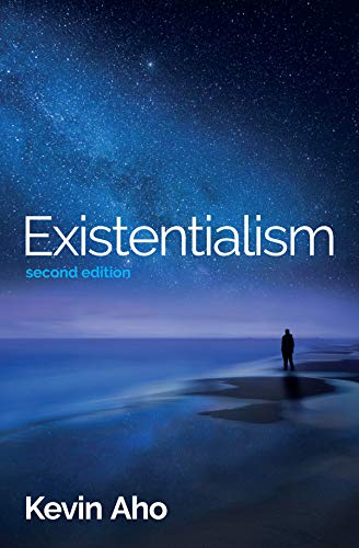 Book cover: "Existentialism" with a lone figure on a beach under stars.