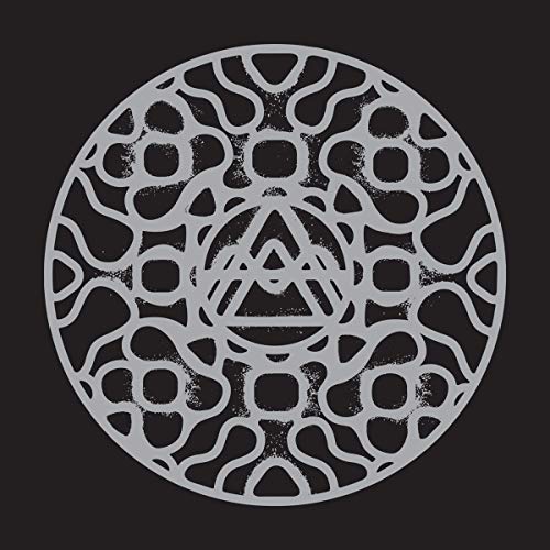 Silver, circular vinyl record design with intricate, geometric patterns.