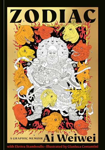 Book cover: “Zodiac” graphic memoir by Ai Weiwei, detailed animal illustrations.