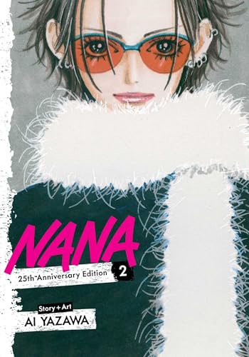 Woman's face and shoulders, wearing orange sunglasses and white fur coat, manga cover.