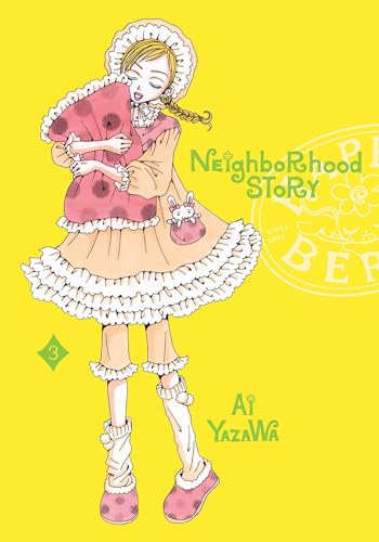A girl in a frilly outfit hugs a polka-dot pillow on a yellow background.