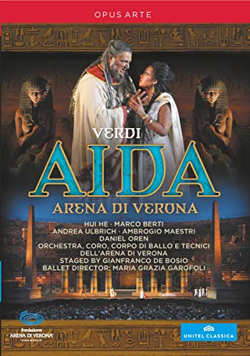 DVD cover for Verdi’s “Aida” opera, featuring performers in costume.