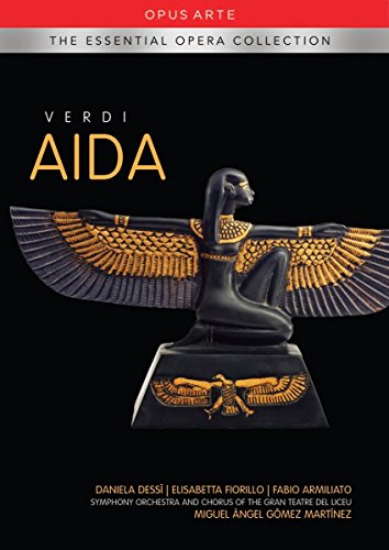 DVD cover for Verdi’s “Aida” featuring a black statue with golden wings.