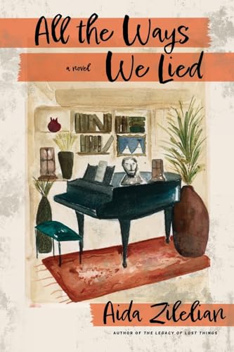 Book cover with watercolor painting of a piano and room interior.