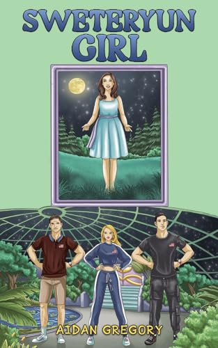 Book cover: illustrated girl in blue dress, with three figures below.