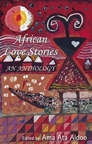 Book cover: “African Love Stories” with abstract red and white art.