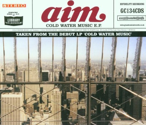 CD cover for Aim’s “Cold Water Music E.P.” with a city skyline.