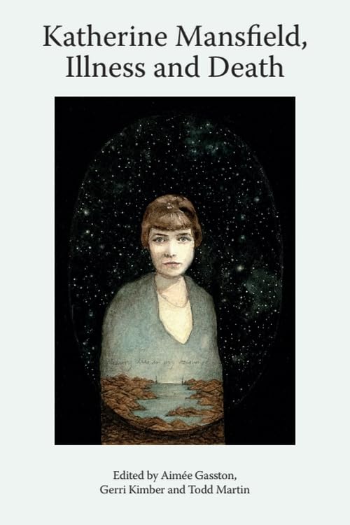 Book cover: portrait of Katherine Mansfield with starry, seascape background.