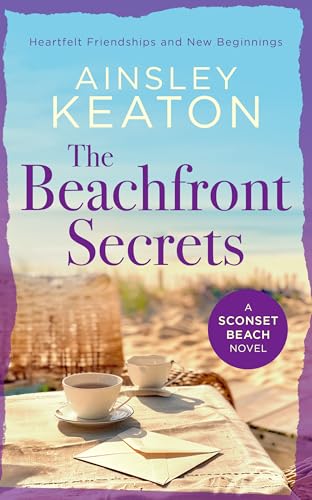 Book cover with beach scene, coffee cups, and envelope.