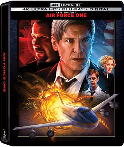 Air Force One 4K Ultra HD Blu-ray cover featuring Harrison Ford and an explosion.