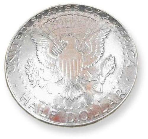 Silver half dollar coin with an eagle and American flag imagery.