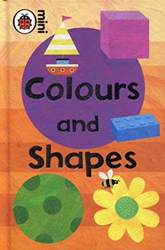 Book cover with colourful shapes, text "Colours and Shapes", and a bee.