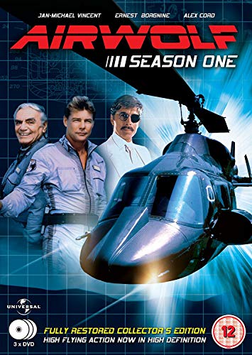 Airwolf DVD cover featuring the helicopter and three actors.